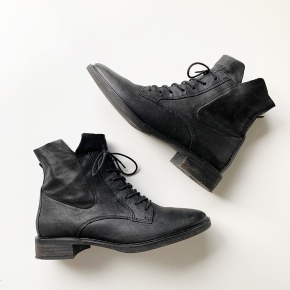 Paul Green Shoes - Paul Green Combat Boots Lace Up Black Leather 5